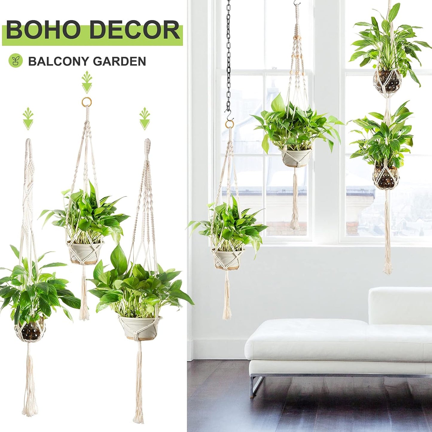 Macrame Plant Hangers 5 Pack Set Hanging Planters Indoor Handmade Cotton Rope Flower Pot Holder for Plants Outdoor Home Decor