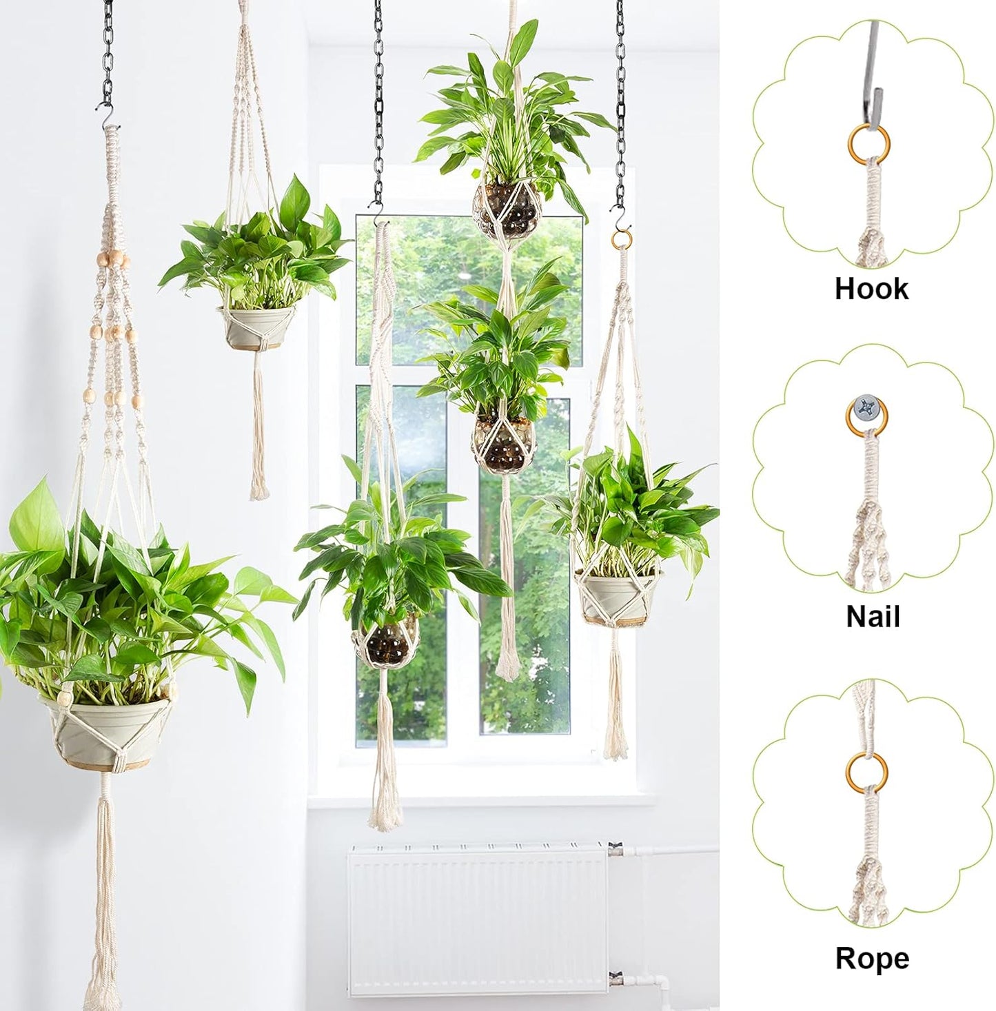 Macrame Plant Hangers 5 Pack Set Hanging Planters Indoor Handmade Cotton Rope Flower Pot Holder for Plants Outdoor Home Decor