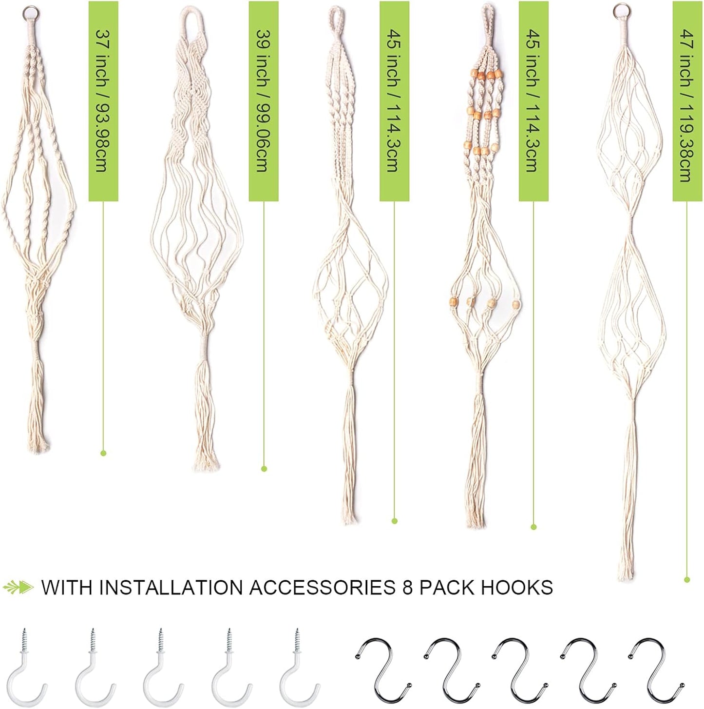 Macrame Plant Hangers 5 Pack Set Hanging Planters Indoor Handmade Cotton Rope Flower Pot Holder for Plants Outdoor Home Decor