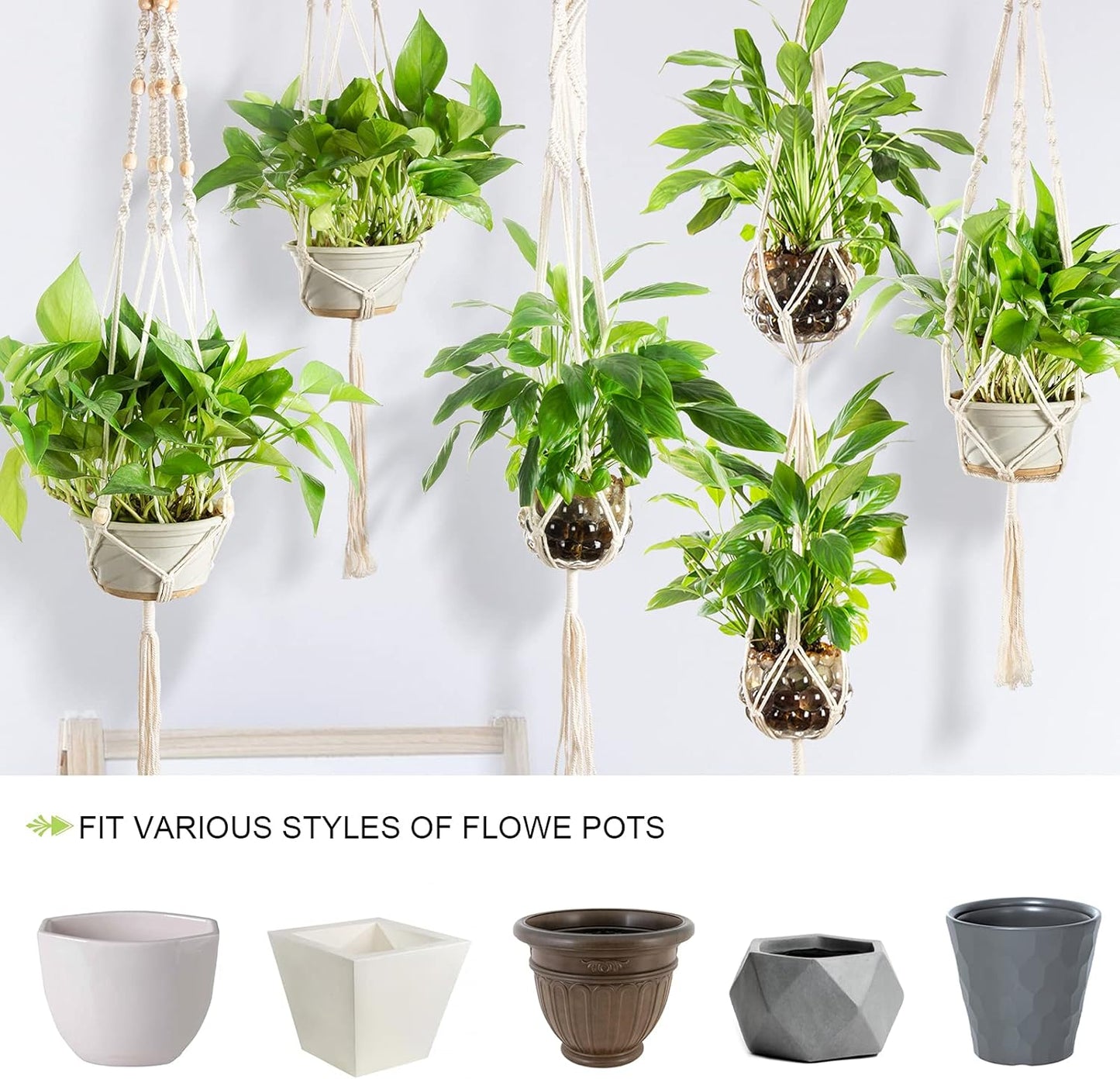 Macrame Plant Hangers 5 Pack Set Hanging Planters Indoor Handmade Cotton Rope Flower Pot Holder for Plants Outdoor Home Decor