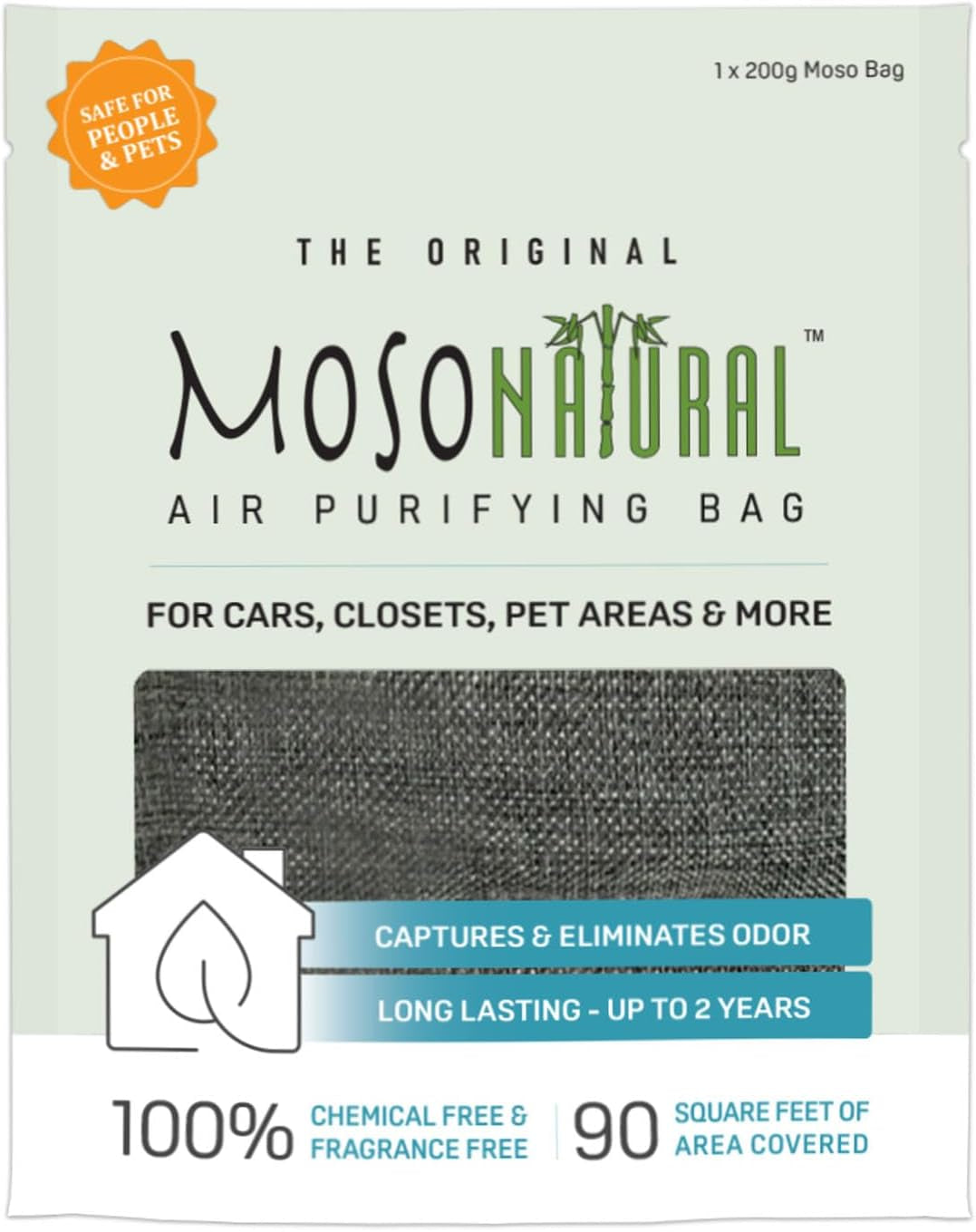 Air Purifying Bag 200G (2 Pack) Bamboo Charcoal Odor Absorber for Home & Car | Closet Odor Eliminator, Small Room Deodorizer & Car Air Freshener | Long Lasting Charcoal Bags Cover 90Sqft