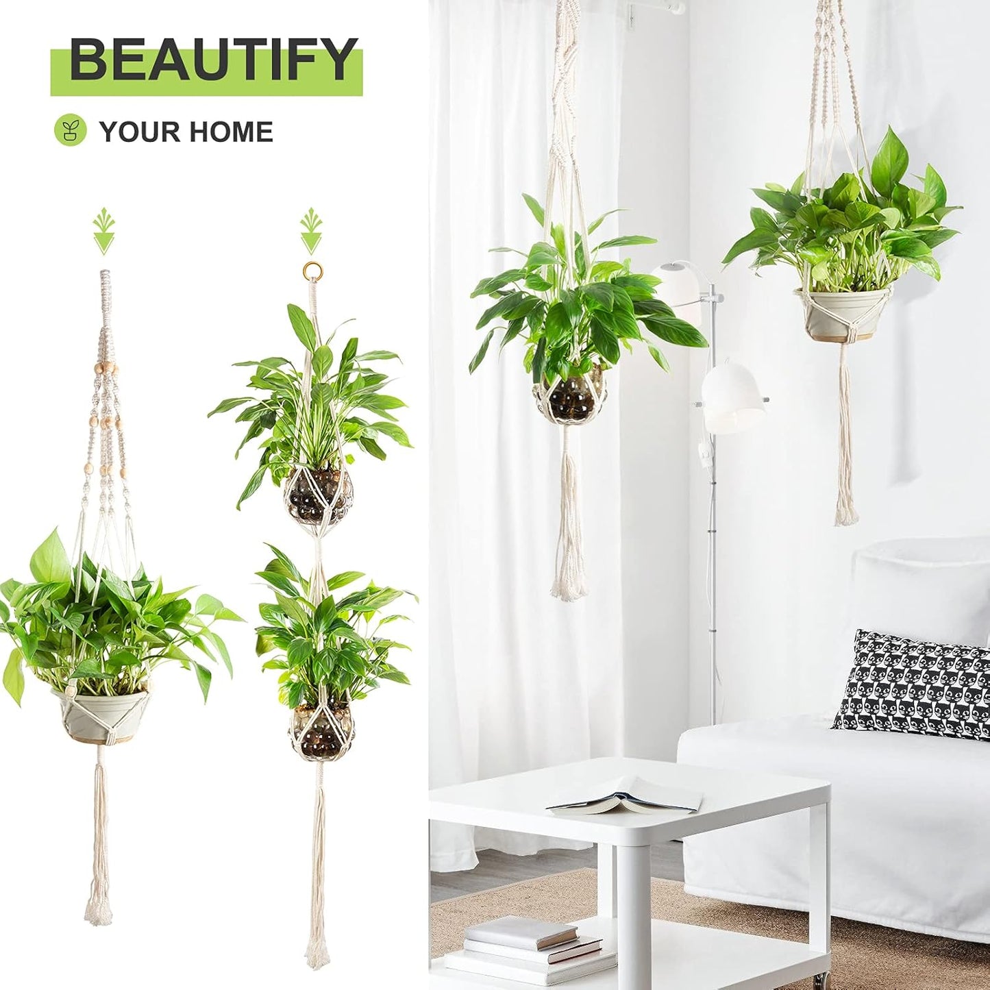 Macrame Plant Hangers 5 Pack Set Hanging Planters Indoor Handmade Cotton Rope Flower Pot Holder for Plants Outdoor Home Decor