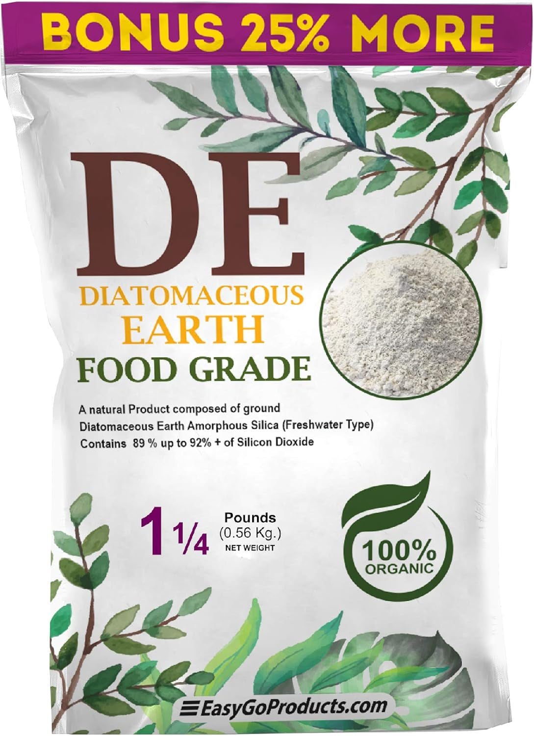 Diatomaceous Earth Food Grade – 100% Natural Organic – Safe for Humans and Pets – Fresh Water Powder – Sealed Bag