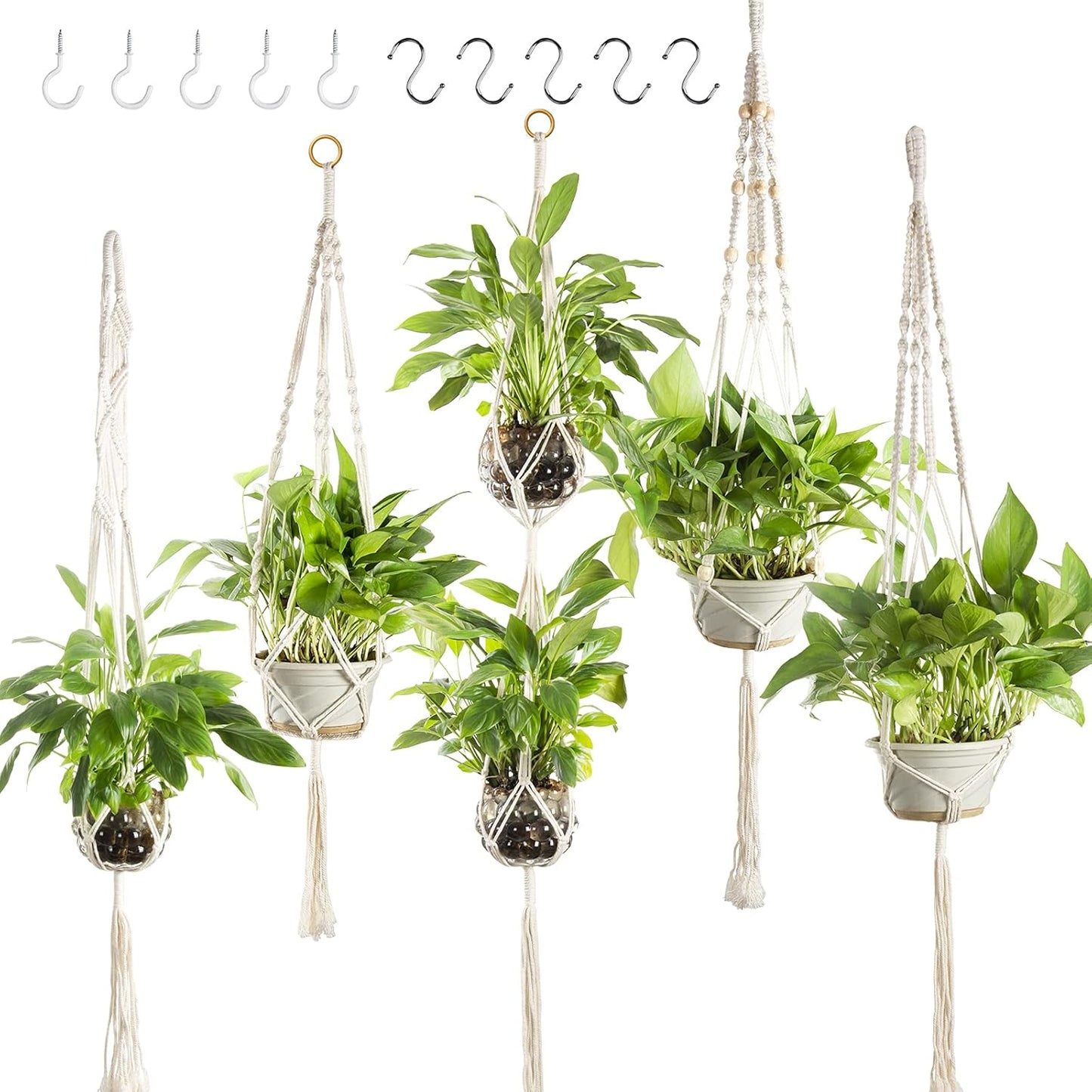 Macrame Plant Hangers 5 Pack Set Hanging Planters Indoor Handmade Cotton Rope Flower Pot Holder for Plants Outdoor Home Decor