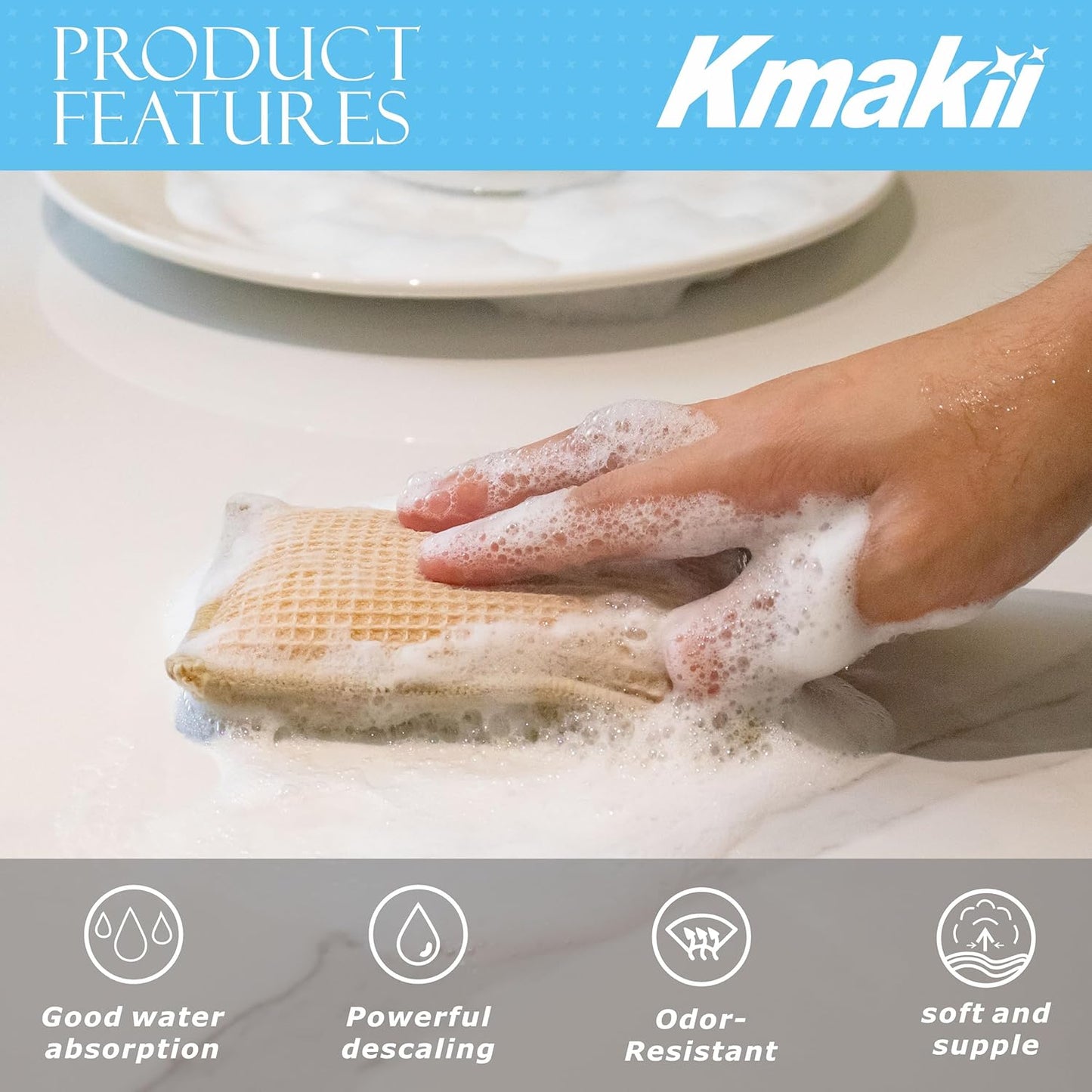 Bamboo Kitchen Sponges Dish Sponges Natural Cleaning Sponges Beige 6 Pack