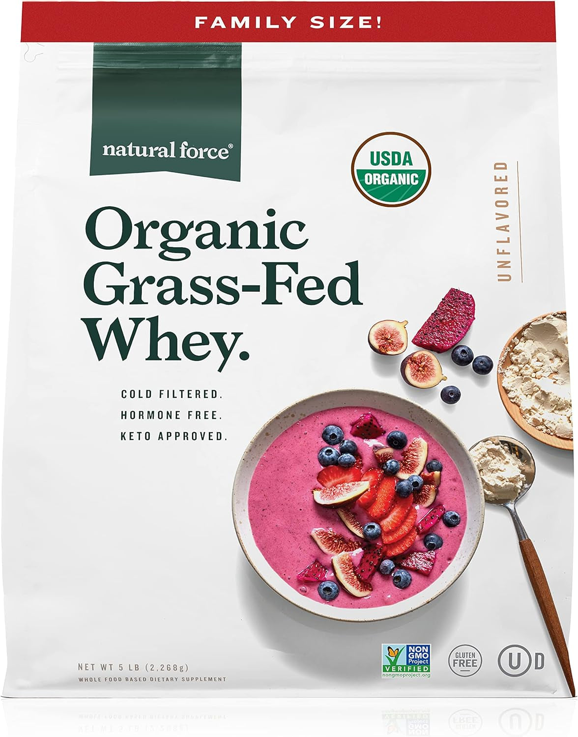 Grass Fed Organic Whey Protein Powder – Non GMO Verified, Humane Certified & Lab Tested for Toxins – Pure & Unflavored – Keto Friendly, Low Carb, and Kosher – 5 Pound A2 Protein