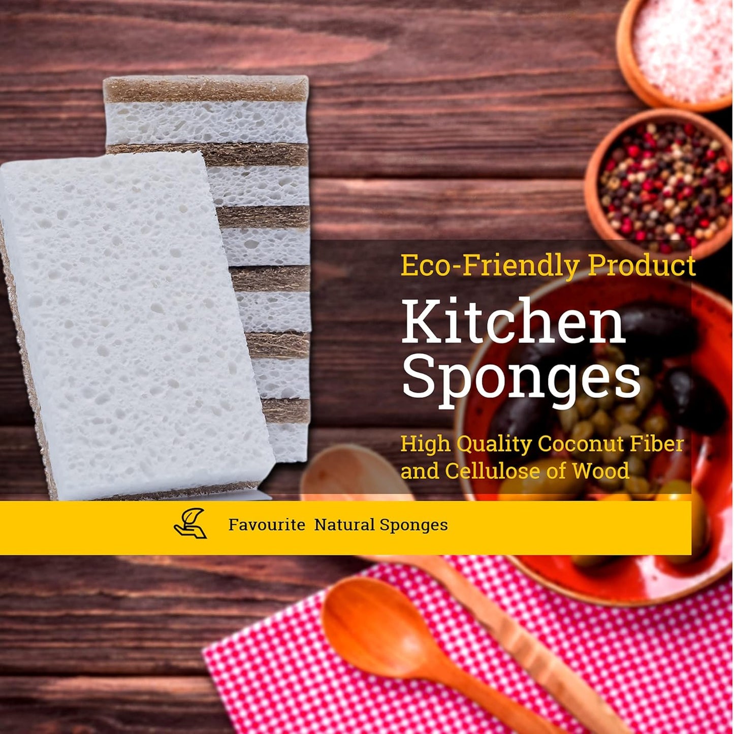 Natural Dish Sponge – 10 Pack – Eco Friendly Kitchen Scrubber – Biodegradable Plant Based Cleaning Sponges for Sustainable Living – Odor Free and Non Scratch