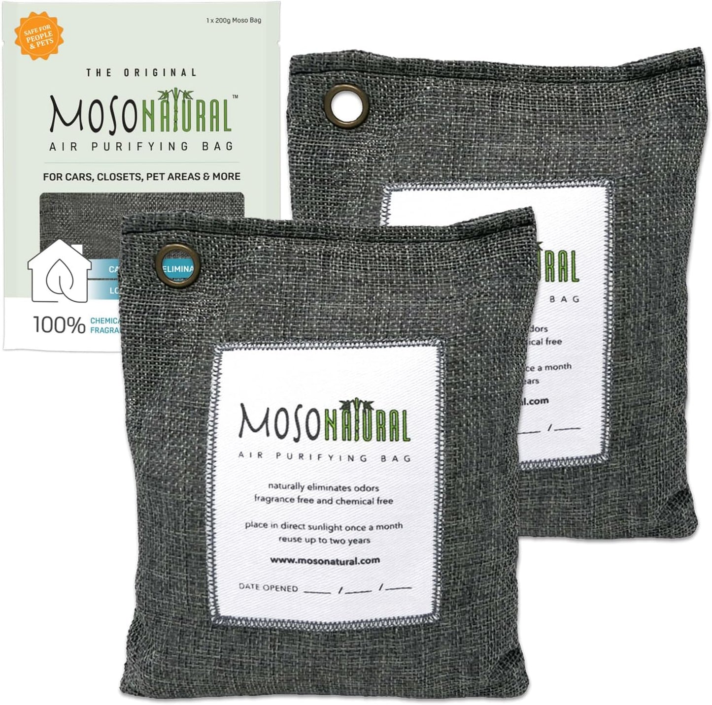 Air Purifying Bag 200G (2 Pack) Bamboo Charcoal Odor Absorber for Home & Car | Closet Odor Eliminator, Small Room Deodorizer & Car Air Freshener | Long Lasting Charcoal Bags Cover 90Sqft