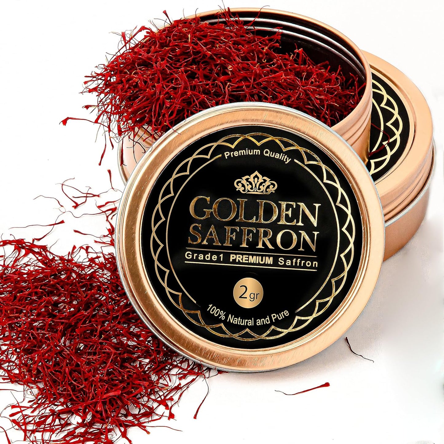 , Finest Pure Premium All Red Saffron Threads, Grade A+ Super Negin Non-Gmo Verified. for Tea, Paella, Rice, Desserts, Golden Milk and Risotto (2 Grams)