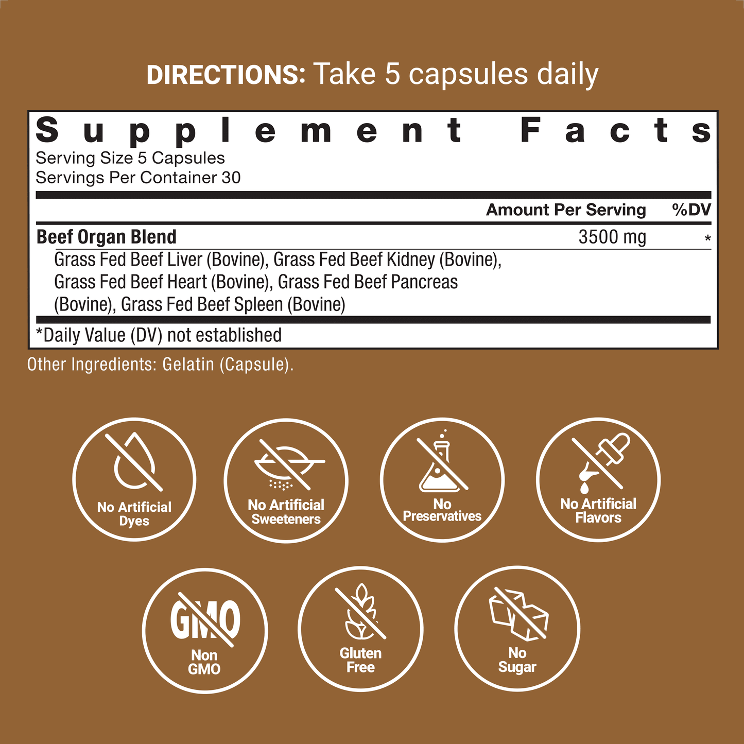 Primal Origins Beef Organ Supplement Made with Pasture-Raised, Grass Fed Beef, 150 Capsules