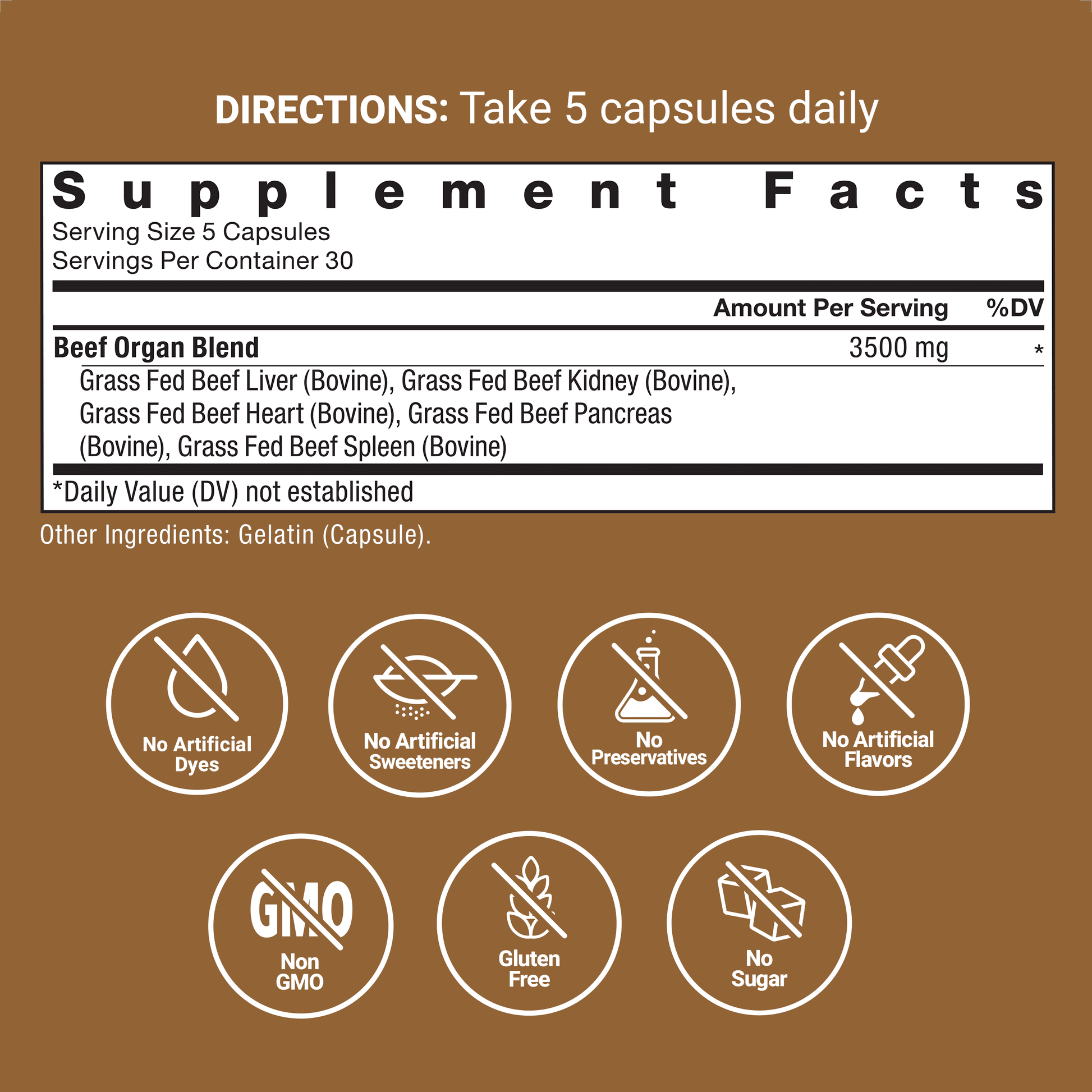 Primal Origins Beef Organ Supplement Made with Pasture-Raised, Grass Fed Beef, 150 Capsules
