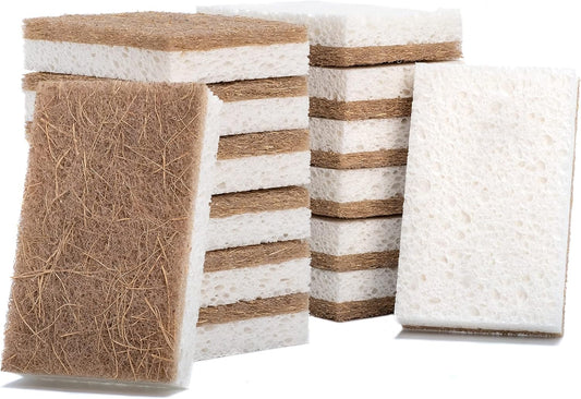 Natural Dish Sponge – 10 Pack –  Eco Friendly Kitchen Scrubber – Biodegradable Plant Based Cleaning Sponges for Sustainable Living – Odor Free and Non Scratch