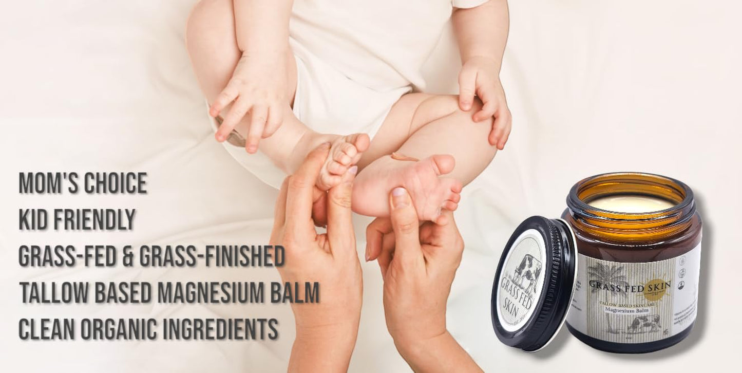 - Magnesium Balm- Tallow Based Skincare- Organic, Grass-Fed- Grass-Finished, Clean Ingredients, Made in U.S.A, 4 Oz