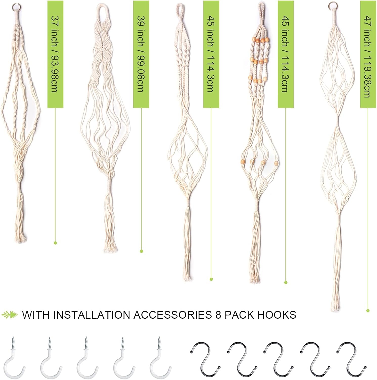 Macrame Plant Hangers 5 Pack Set Hanging Planters Indoor Handmade Cotton Rope Flower Pot Holder for Plants Outdoor Home Decor