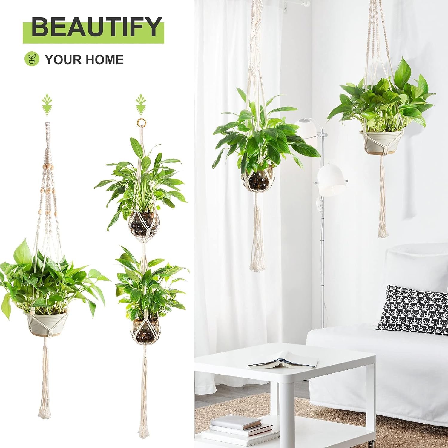 Macrame Plant Hangers 5 Pack Set Hanging Planters Indoor Handmade Cotton Rope Flower Pot Holder for Plants Outdoor Home Decor