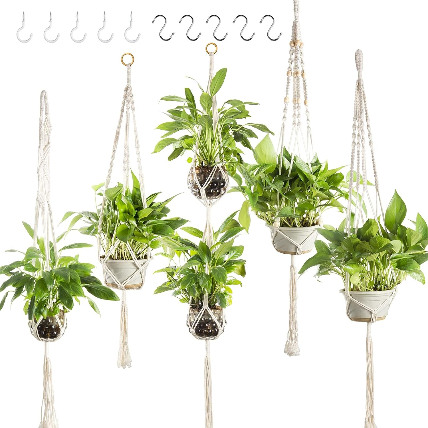 Macrame Plant Hangers 5 Pack Set Hanging Planters Indoor Handmade Cotton Rope Flower Pot Holder for Plants Outdoor Home Decor