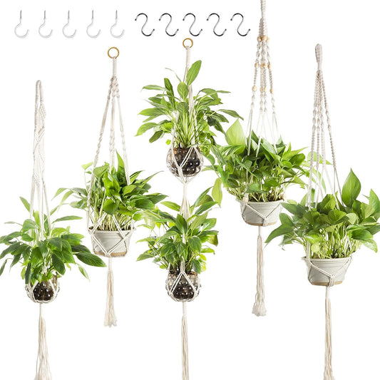 Macrame Plant Hangers 5 Pack Set Hanging Planters Indoor Handmade Cotton Rope Flower Pot Holder for Plants Outdoor Home Decor