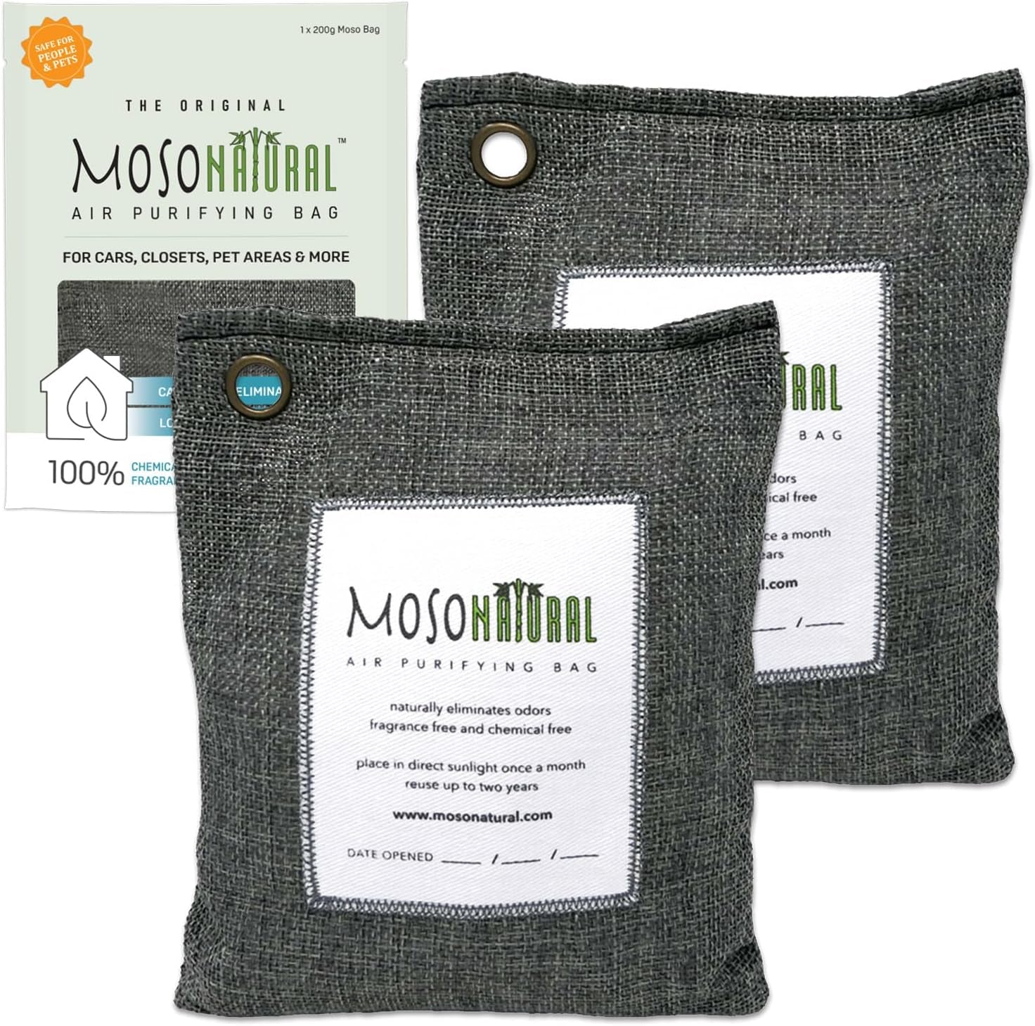 Air Purifying Bag 200G (2 Pack) Bamboo Charcoal Odor Absorber for Home & Car | Closet Odor Eliminator, Small Room Deodorizer & Car Air Freshener | Long Lasting Charcoal Bags Cover 90Sqft