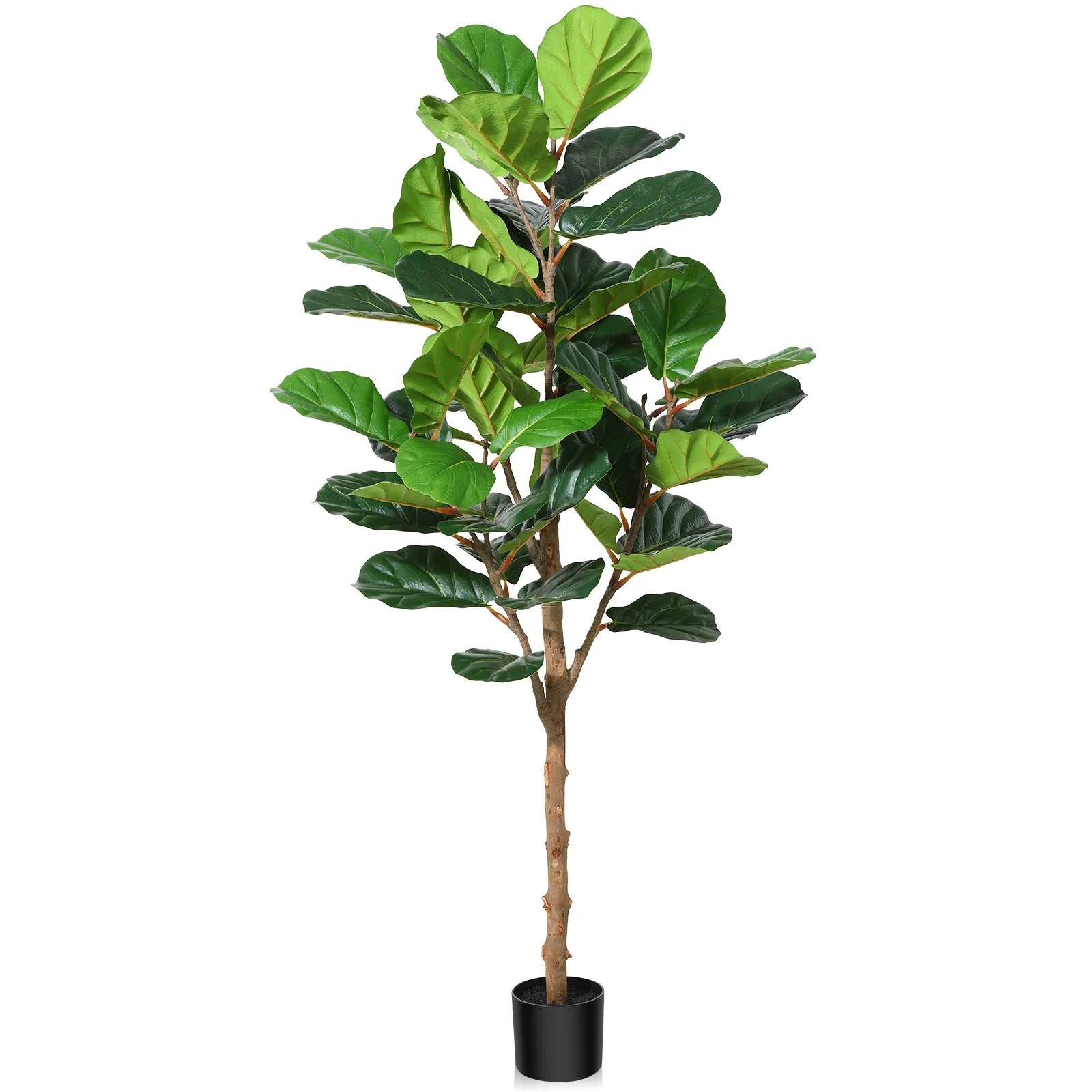 5FT Artificial Fiddle Leaf Fig Plants, Faux Plastic Tree with Natural Wood Trunk for Home Decor Office House Living Room Indoor Outdoor, Fake House Plant, Tall Plants for Indoor
